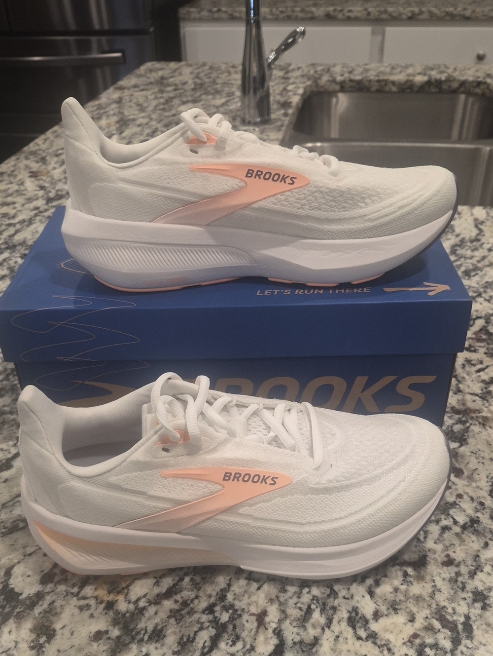 NEW Brooks White Running Revel 9  Sneakers with Peach Accents